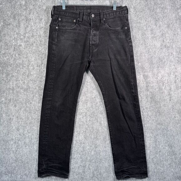 Levis 501 Jeans Mens 31x30 Measures 32x28 Black Straight Leg Button Fly Denim